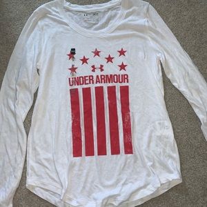 Long-sleeve white Under Armour top w/ Flag design